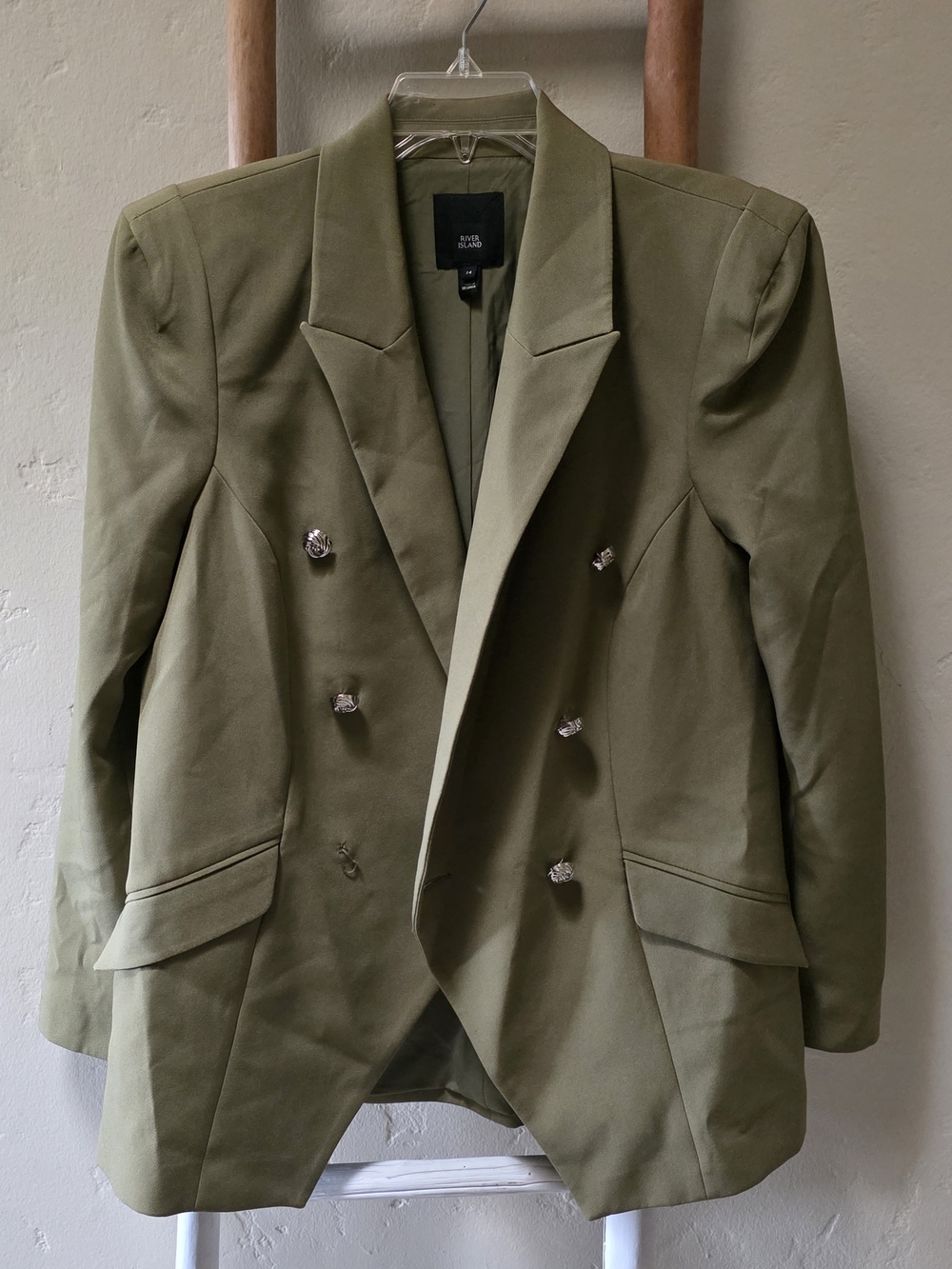 River Island Olive Green Double-Breasted Blazer